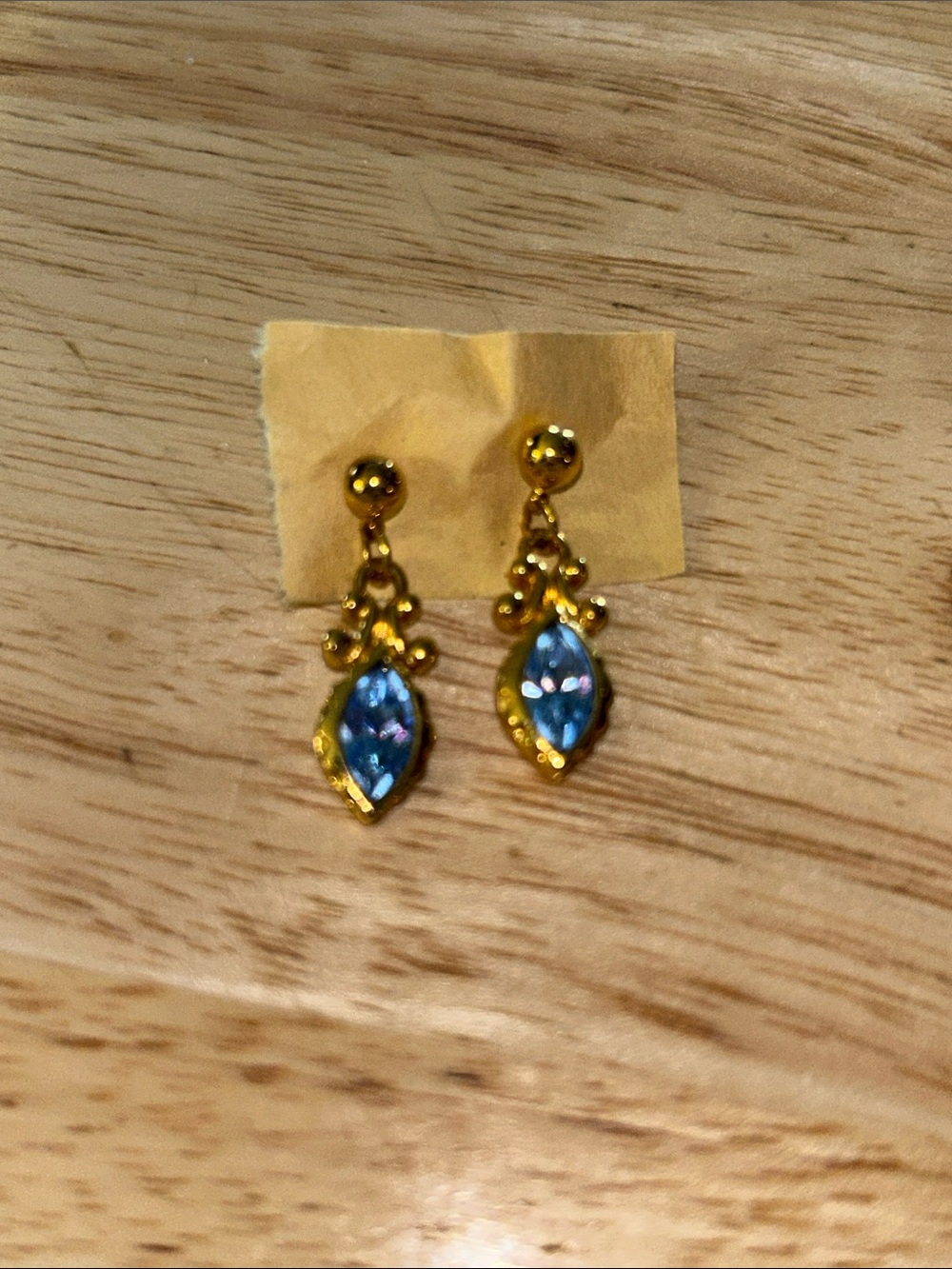 Gold Drop Earrings with Blue Crystal Accents - Women Jewelry